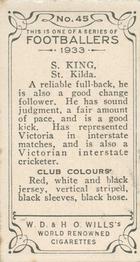 1933 Wills's Victorian Footballers (Small) #45 Stuart King Back